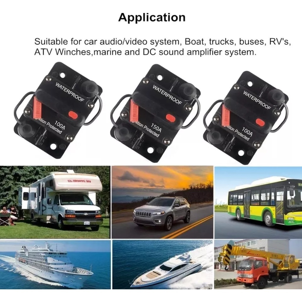 100A/150A Circuit Breaker Fuse Reset Waterproof Circuit Breaker 12V-24V Audio Mobil