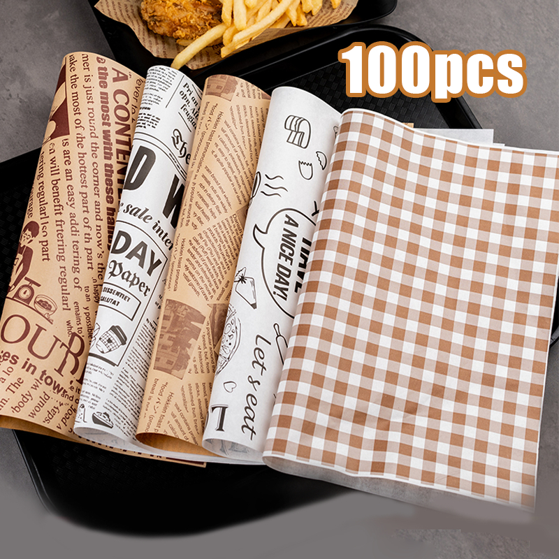 100pcs Food Wrapper / Kertas Nasi Motif Grid / Kertas burger / Kertas Nasi Kotak Kotak