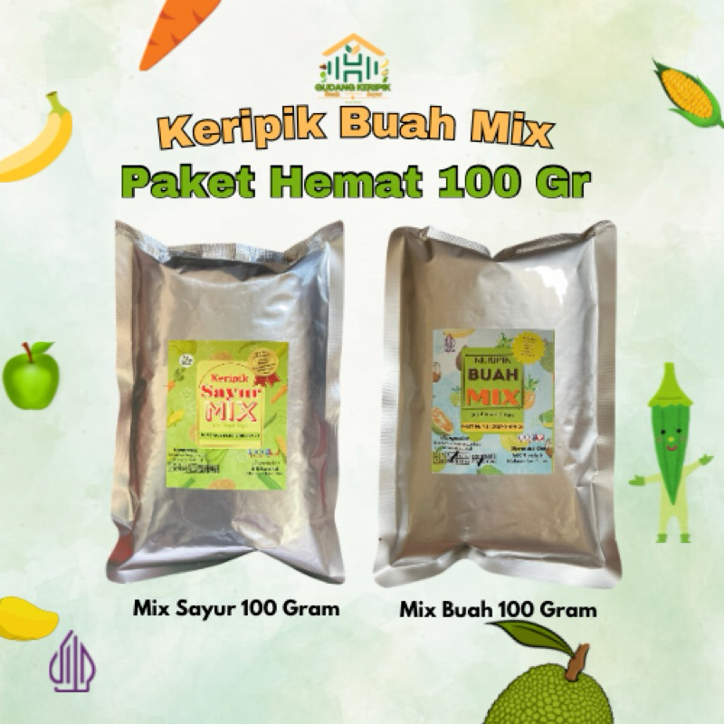 

PAKET MIX KERIPIK 2 PCS (MIX BUAH & MIX SAYUR) 100 GRAM TERMURAH APEL NANGKA RAMBAK PISANG MANGGA NANAS SALAK BUAH NAGA