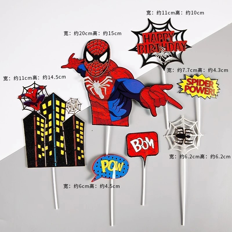 Topper Kue Spiderman Jumbo Isi 7 / Hiasan Kue Ultah Tema Spiderman Ekonomis
