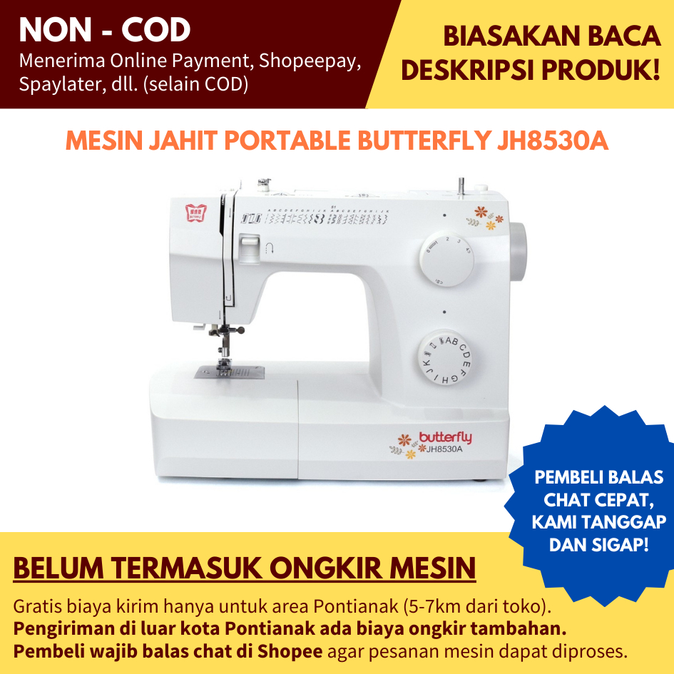 *NON COD* [Daerah Pontianak & Sekitarnya] Mesin Jahit Portable Butterfly JH8530A / JH 8530A / JH 853
