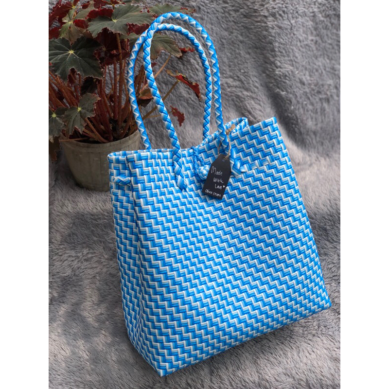 TAS JALI WARNA BIRU SEMBUR SIZE L/JALLY BAG/RECYCLED PLASTIC BAG/TAS JALI PREMIUM/TAS ANYAMAN BESAR/