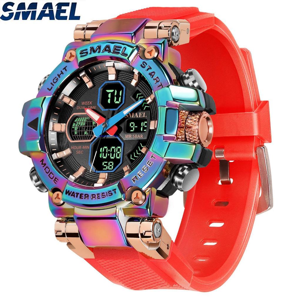 SMAEL 8027 Original Jam Tangan SPORT Analog Digital Multifungsi, Tali Silikon, Tahan Air, Bercahaya