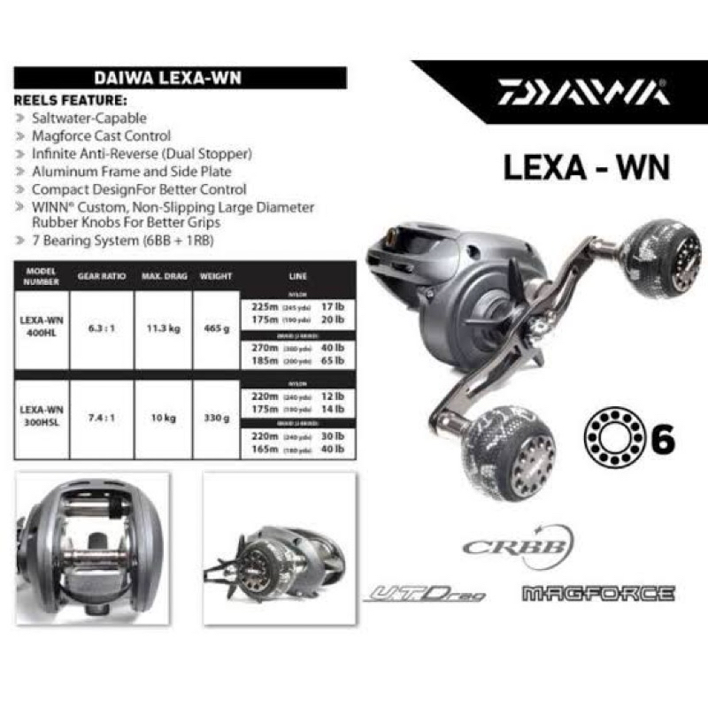 REEL DAIWA LEXA WN 400HL |300HSL |REEL BC BAITCASTING HANDLE KIRI