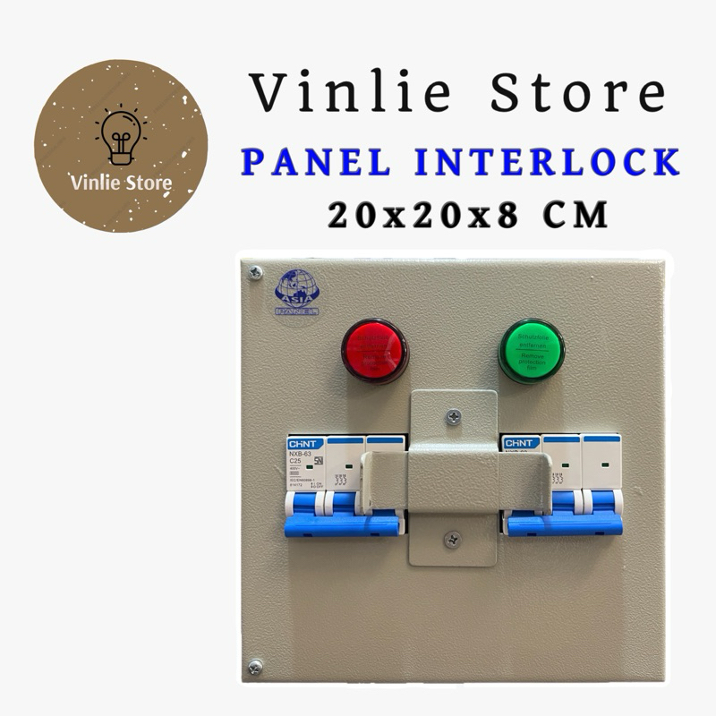 panel box interlock untuk pln genset komplit 2 pilot lamp 2 mcb 3phase