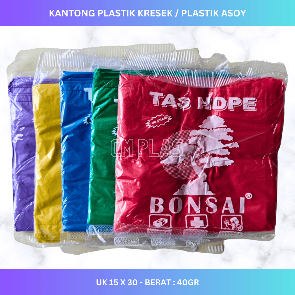 Kantong Plastik Asoy Kresek Warna-Warni HDPE Bonsai UK 15 X 30