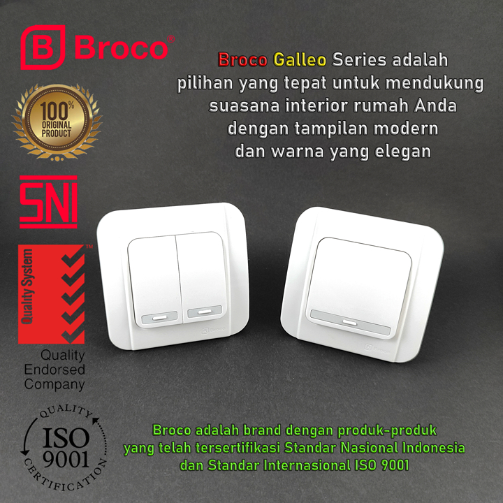 SAKLAR ENGKEL BROCO 1G GALLEO G161 1 GANG 1 WAY | SAKLAR SERY BROCO 2G GALLEO G162 2 GANG 2 WAY