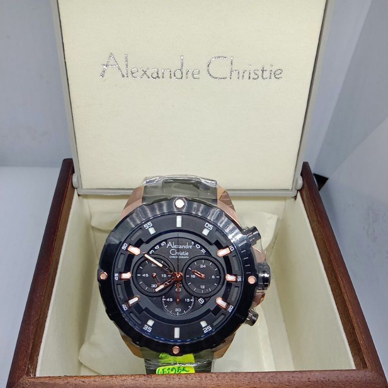 Jam Tangan Alexandre Christie (6529MC) RoseGold Tali Rantai Hitam (Original)