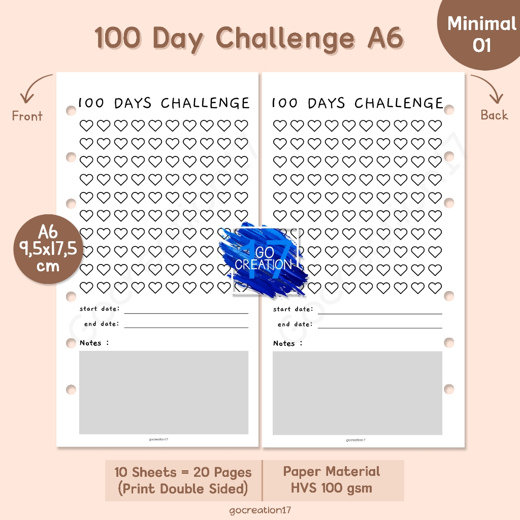 

Buku Planner Refill Kertas Isi Binder 100 Day Challenge Simple Minimalis A6