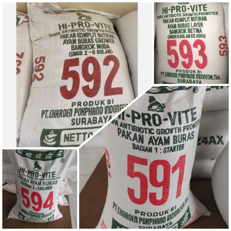 Pur Ayam Bangkok Hi-Pro-Vite 591/592/593/594 pur pakan ayam dewasa dan remaja dan anakan 500.gram
