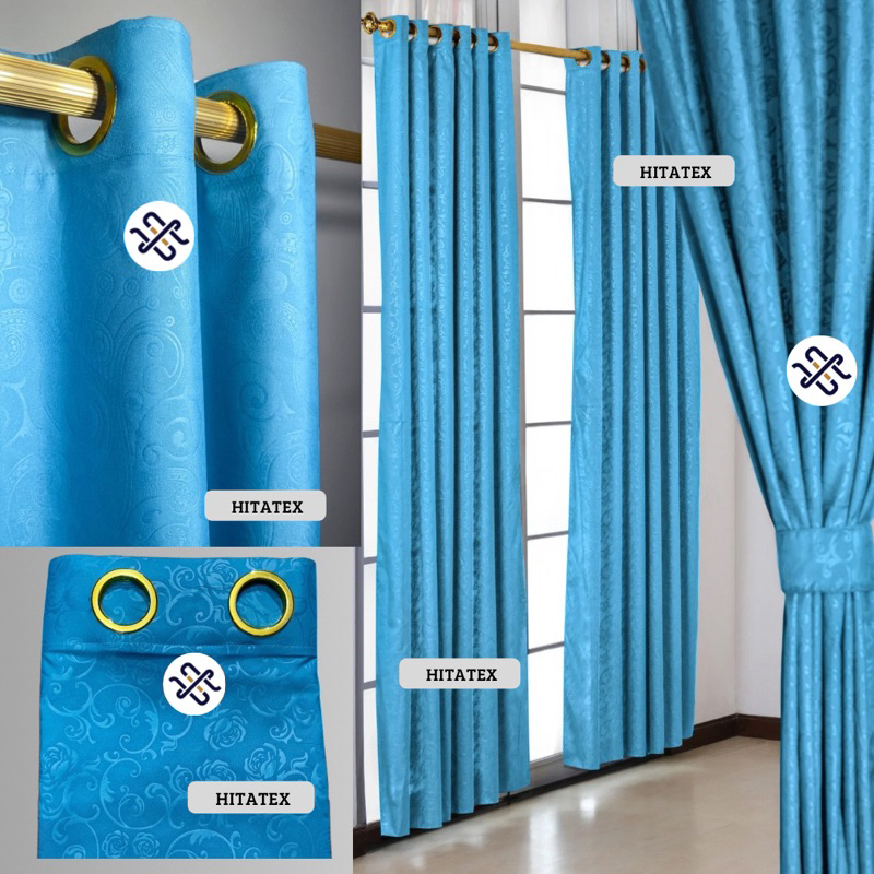 Gorden Jendela Embos Polos Warna Biru Tebal Korden Tirai Hordeng Pintu Cendela Minimalis Premium