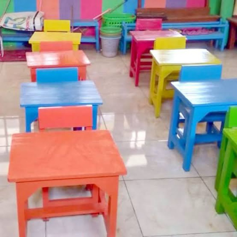 PAKET WOODEN MEJA KURSI SET KAYU SEKOLAH ANAK PAUD TK SD SMP DEWASA ANAK KURSI MEJA TULIS BELAJAR BA