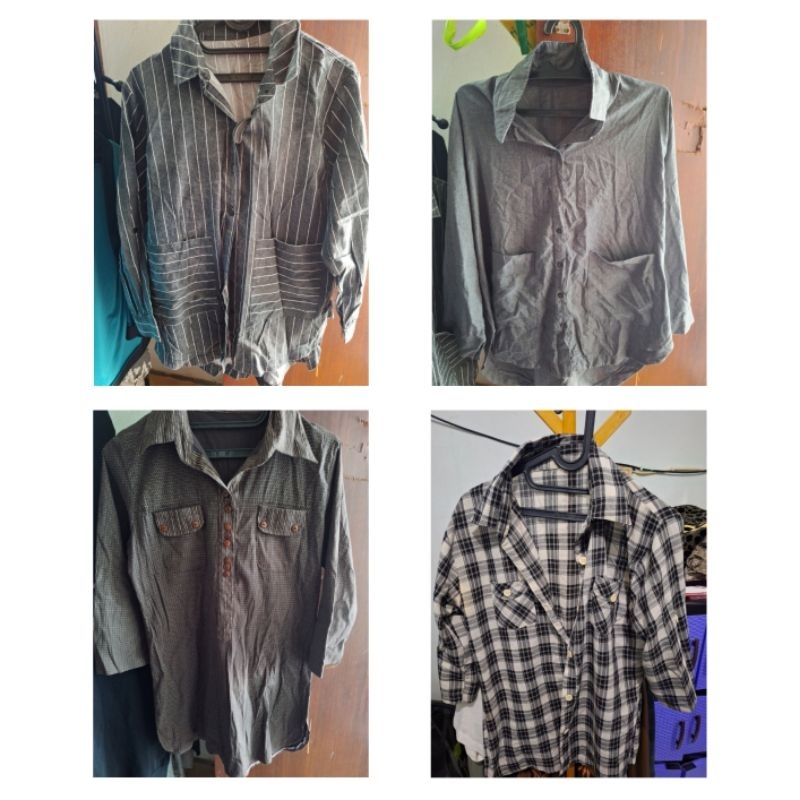 Preloved / thrift kemeja warna abu-abu cocok casual style atau tomboy outfit