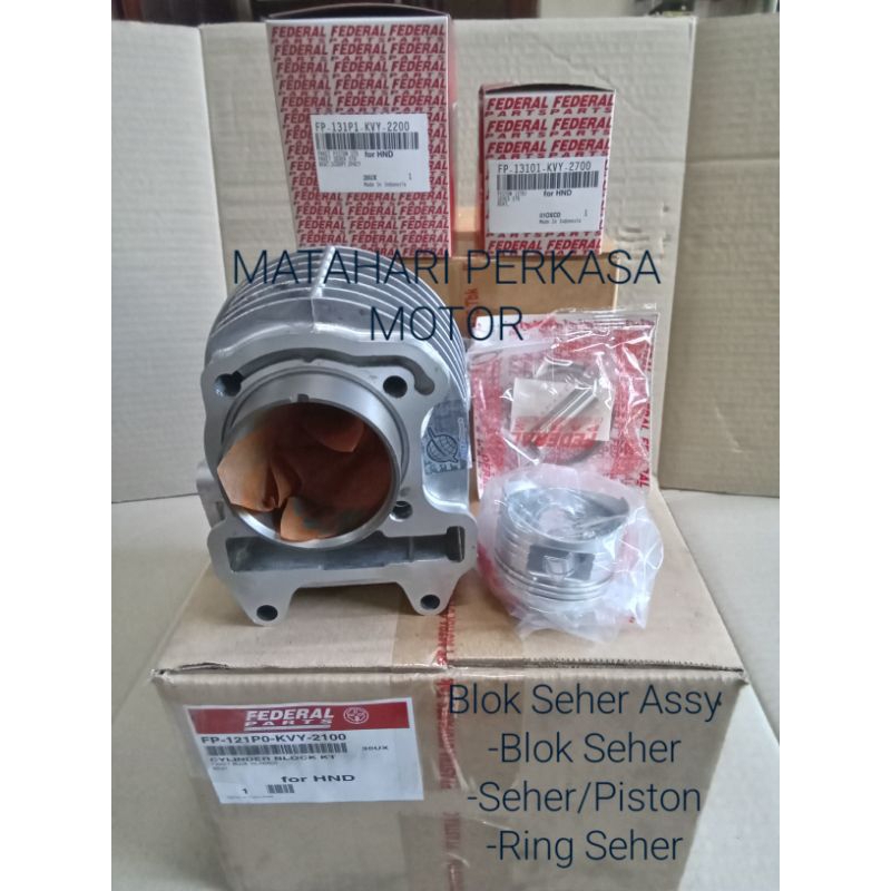 Blok Seher Assy FEDERAL Motor Beat karbu (Blok+Ring seher+Seher+Pen piston)