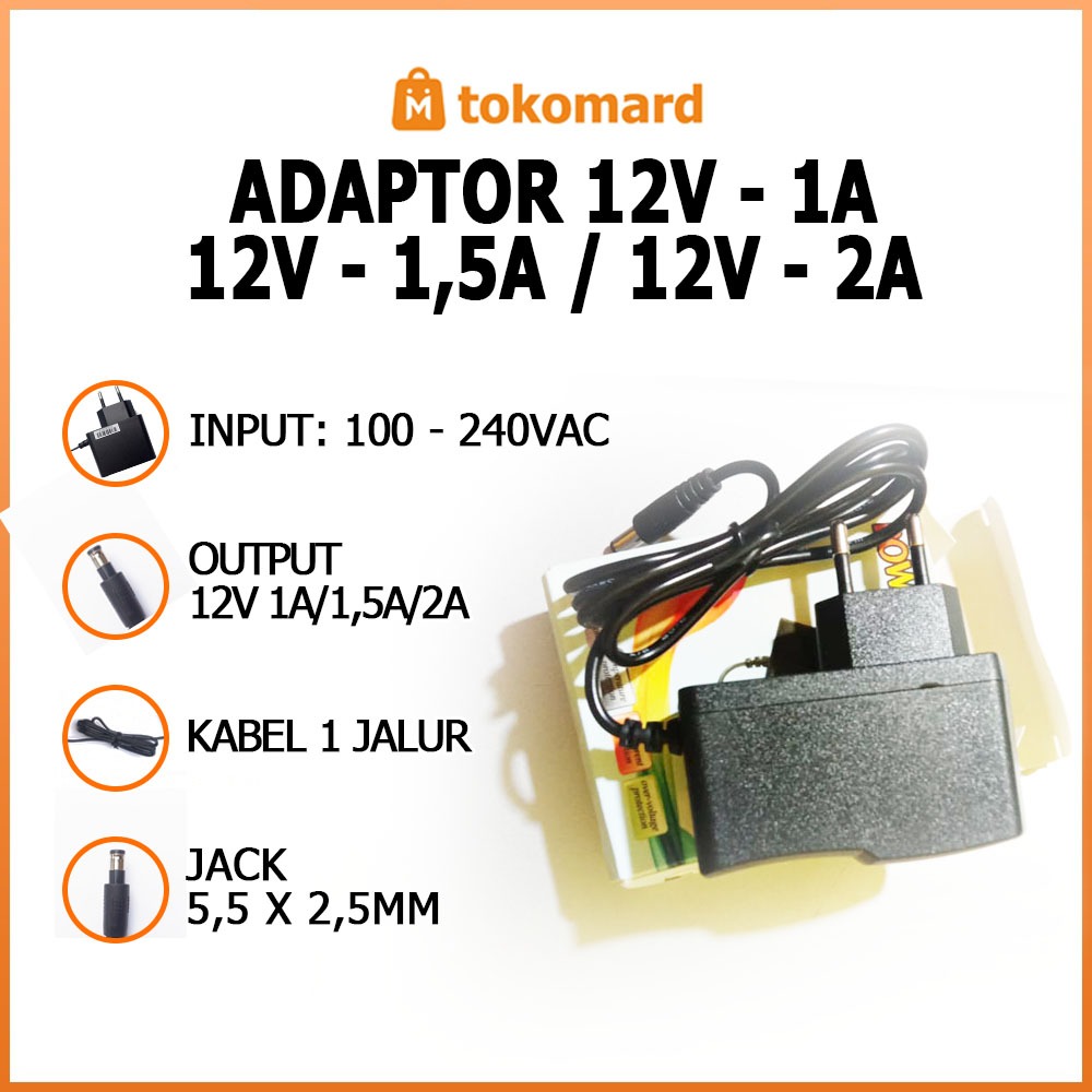 Adaptor 12v 1a, 12v 1.5a, 12v 2a Jack Besar 5,5 X 2,5 mm standar Cocok untuk STB TV Box, CCTV, Lampu