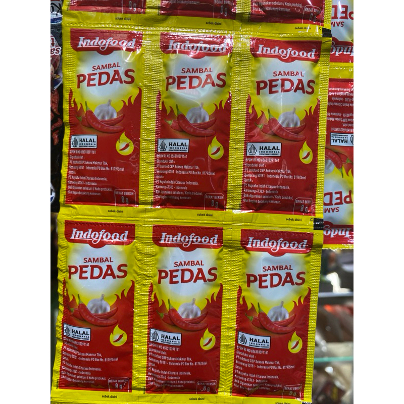 

saos indofood sachet sambal pedas (1 renceng)