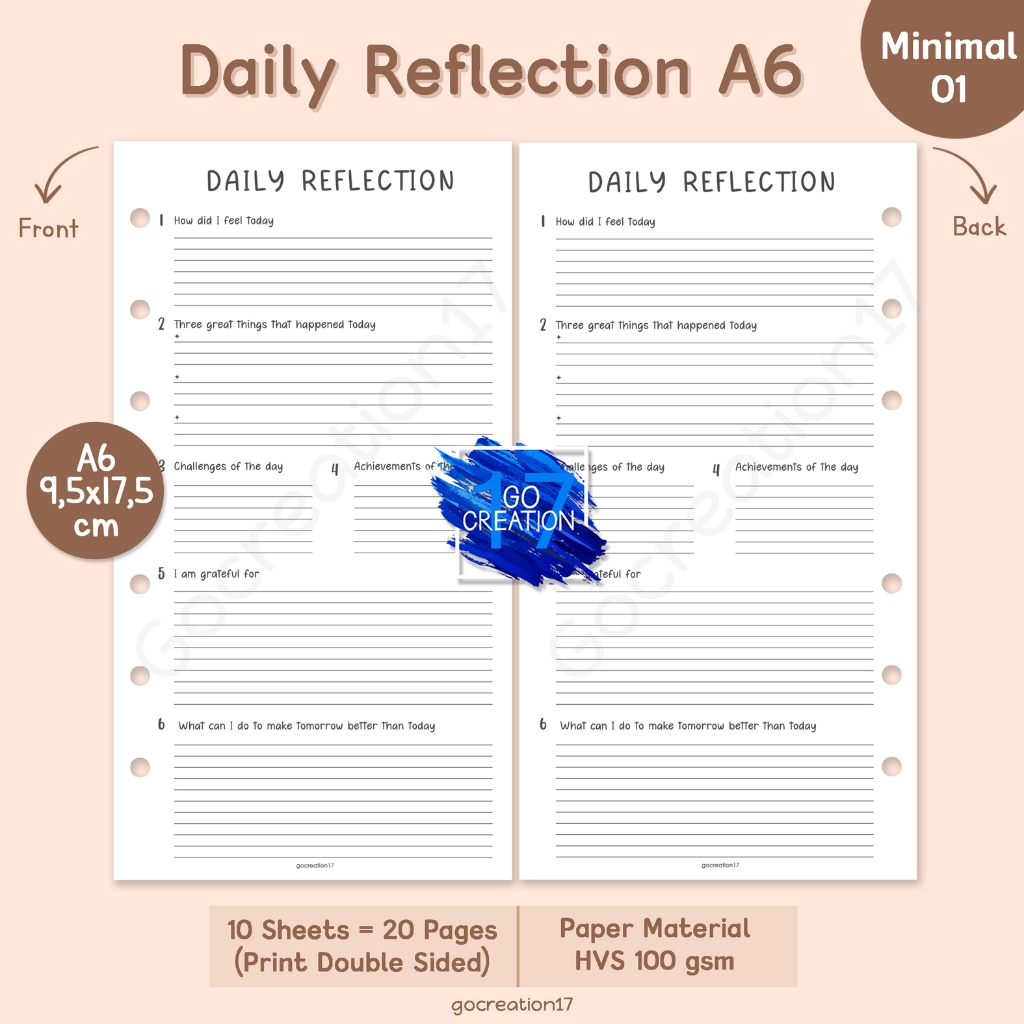 

Buku Planner Refill Kertas Isi Binder Daily Reflection Simple Minimalis A6