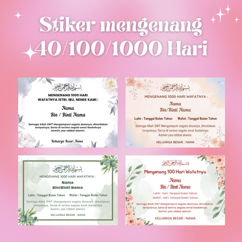 

Kartu/Stiker mengenang 40 100 1000 Hari wafatnya