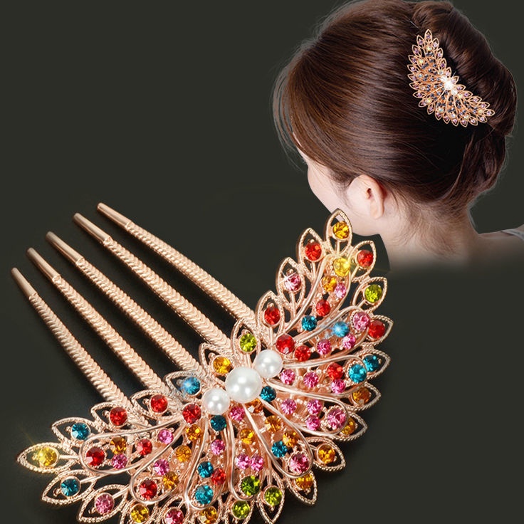 Promo Terbaik  Sirkam rambut sanggul korea wanita premium kristal zirkon merak mode baru ori import