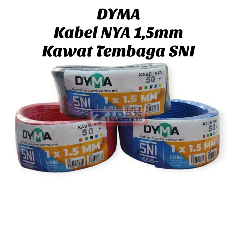 Kabel Listrik NYA 1,5mm 50m Kawat Tembaga SNI DYMA / Kabel NYA 1,5 50 Meter / Kabel Tunggal NYA 1,5 