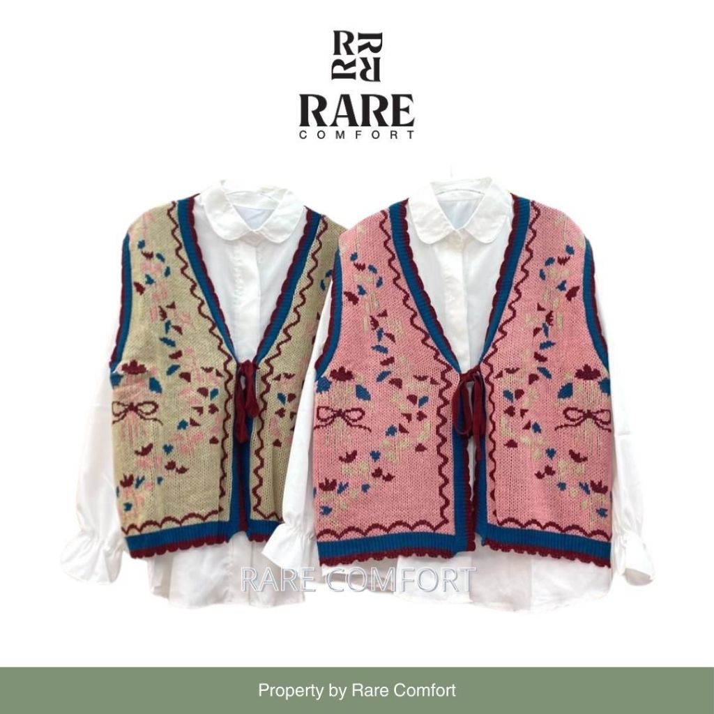 RARE - Amara Vest Knit Rajut Satu Set Kemeja Putih