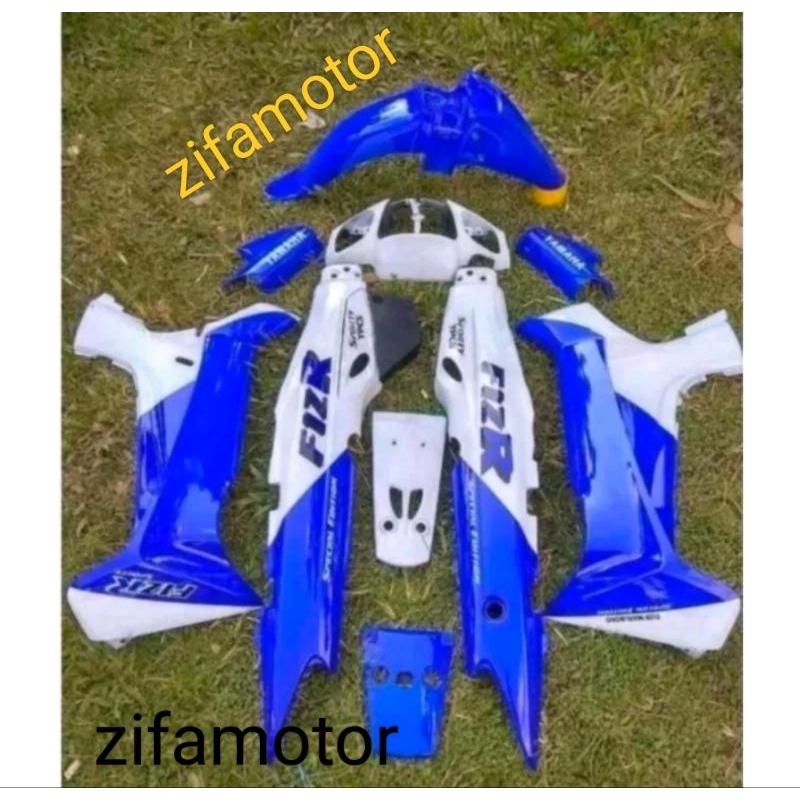 Full set body halus Yamaha fiz r FIZ R fiz r plus striping warna biru Marlboro