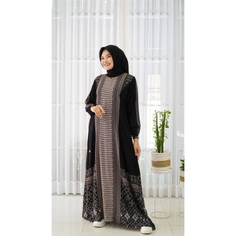 (READY STOK) GAMIS ORIGINAL BY NADHEEFA STORE HITAM MOTIF