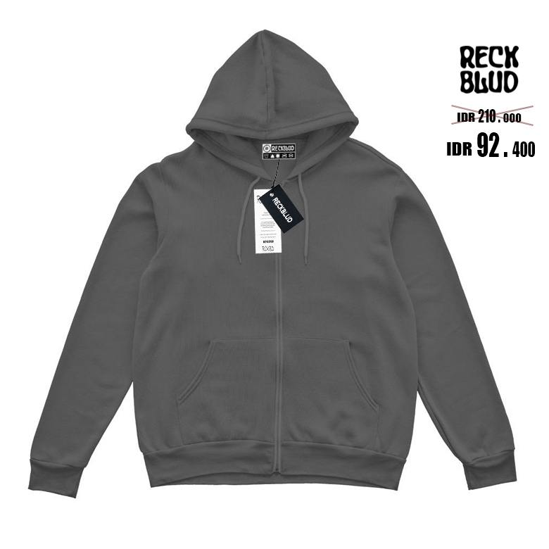 Reckblud - Jaket Zipper Distro Polos Abu Tua Unisex Jaket Resleting Keren