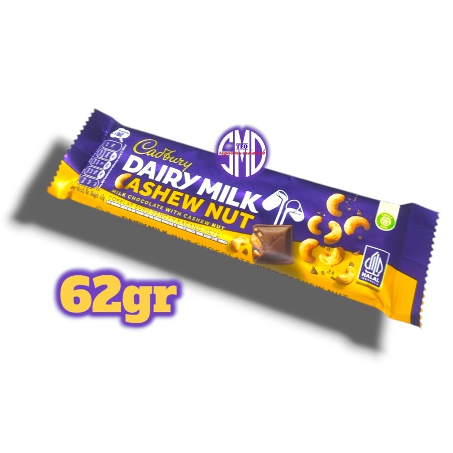 

Cadbury Dairy Milk Chocolate with Cashew Nut 62 gram Coklat Kacang Mede / Mete