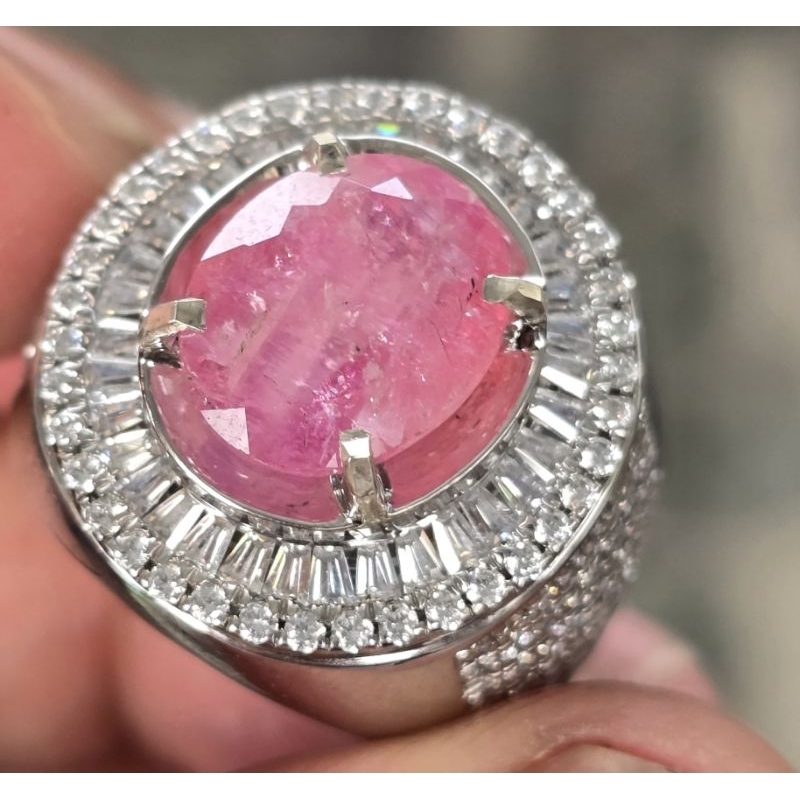 Rare Natural Raspberyl Pezzotaite High Quality Ring Silver Tapper plus Sertifikat