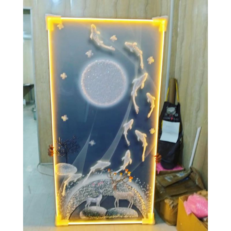 lukisan Porcelain Painting 5D Diamond Crystal lukisan LED ikan koi