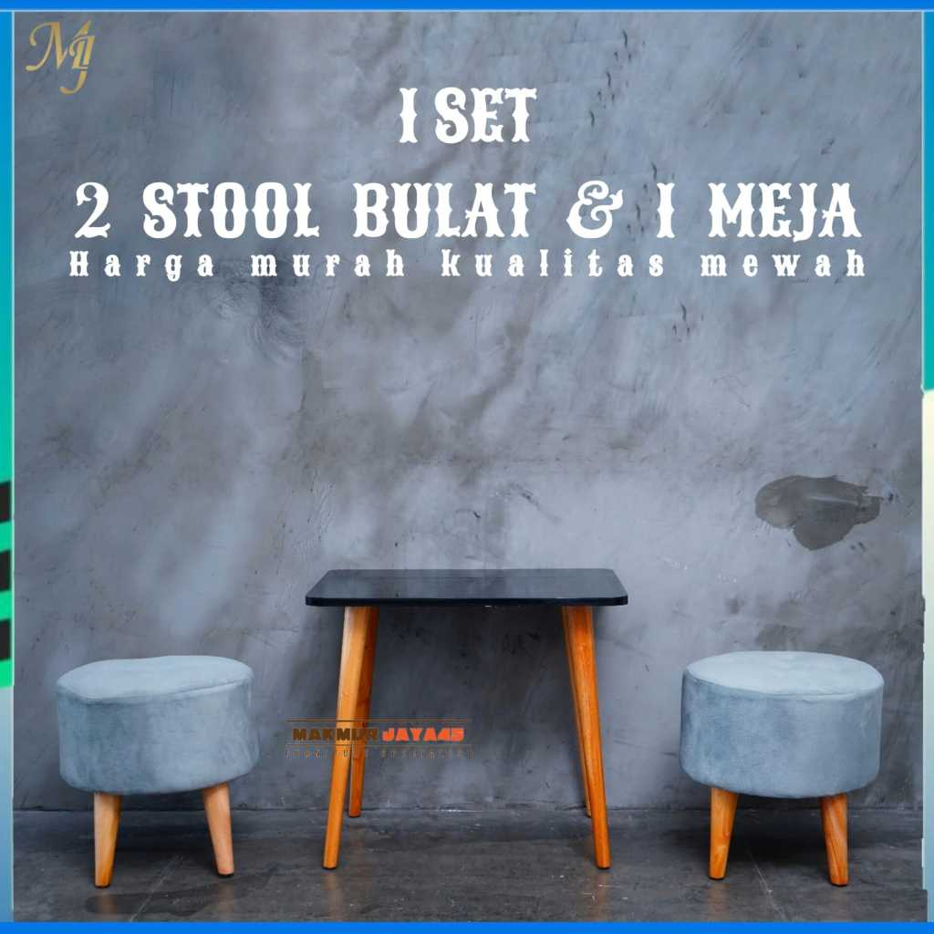 SET SOFA STOOL + MEJA KOTAK / KURSI STOOL BULAT bahan buludru