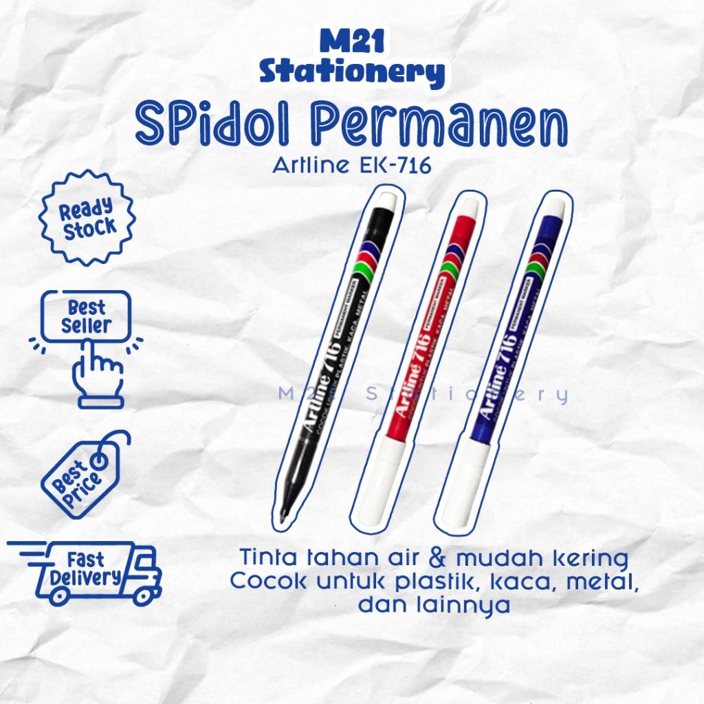 

(1 PCS) SPIDOL PERMANEN ARTLINE EK-716 / PERMANENT MARKER 1 MM EK716 SPIDOL SEPIDOL DAPAT DI ISI ULANG TINTA HITAM BIRU MERAH M21 STATIONERY JOGJA