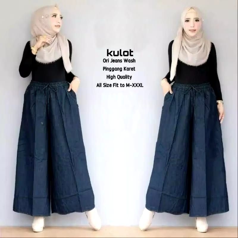 Celana Kulot Denim Jeans Jumbo // Celana Kulot Jeans Lembut Wanita Super Jumbo