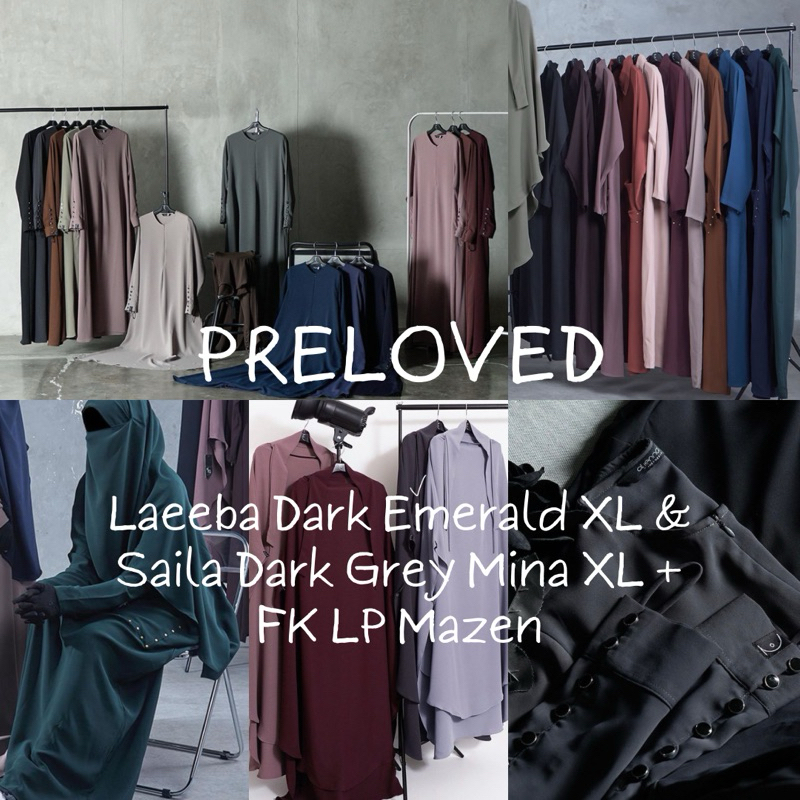 PRELOVED ALJENNA Saila Mina Dark Grey XL dan FK Long Prime Dark Grey dan Laeeba Dark Emerald XL Maze