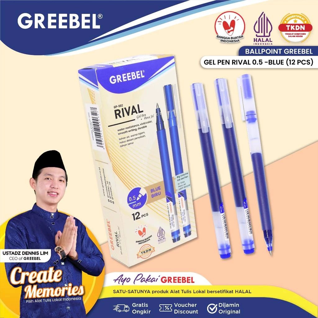 

GREEBEL GEL PEN GP-502 RIVAL 0.5 BLUE (12 PCS)/Pulpen Gel / Pulpen Greebel / Pen Gel / Ballpoint Gel 5.0