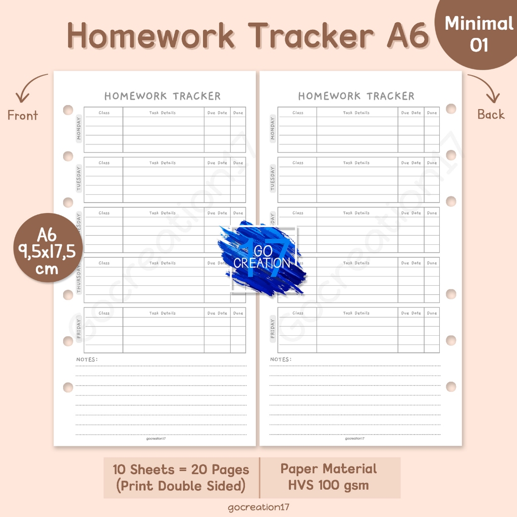 

Buku Planner Refill Kertas Isi Binder Homework Tracker Simple Minimalis A6