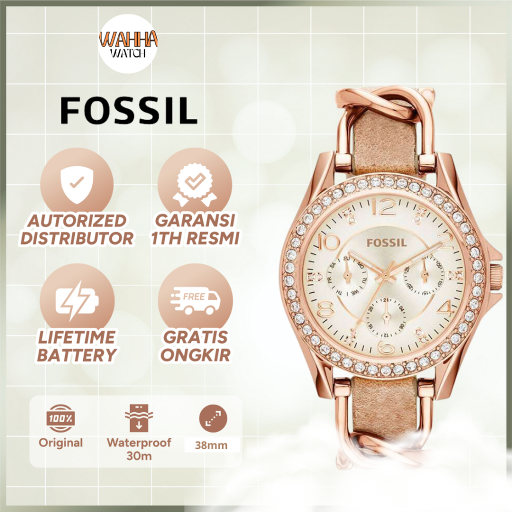 Jam Tangan ES3466 Riley Sand Dial Bone Leather Strap Watch Original [BERGARANSI]