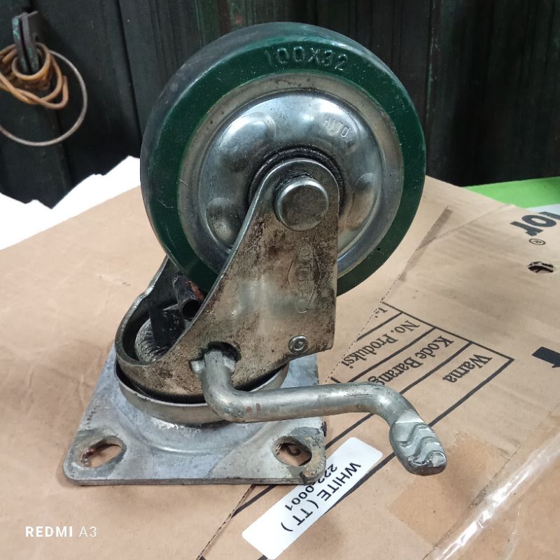 1 set roda troli 4 inch hito high quality roda pu trolley 4 inch karet hijau
