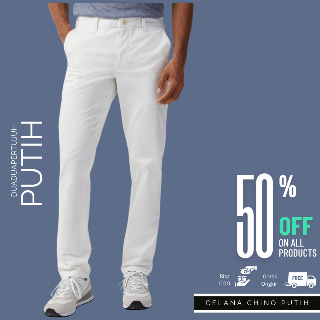 Best Sale Duaduapertujuh - Celana Chino Panjang Pria Panjang 100Cm Putih Slimfit - Celana Panjang