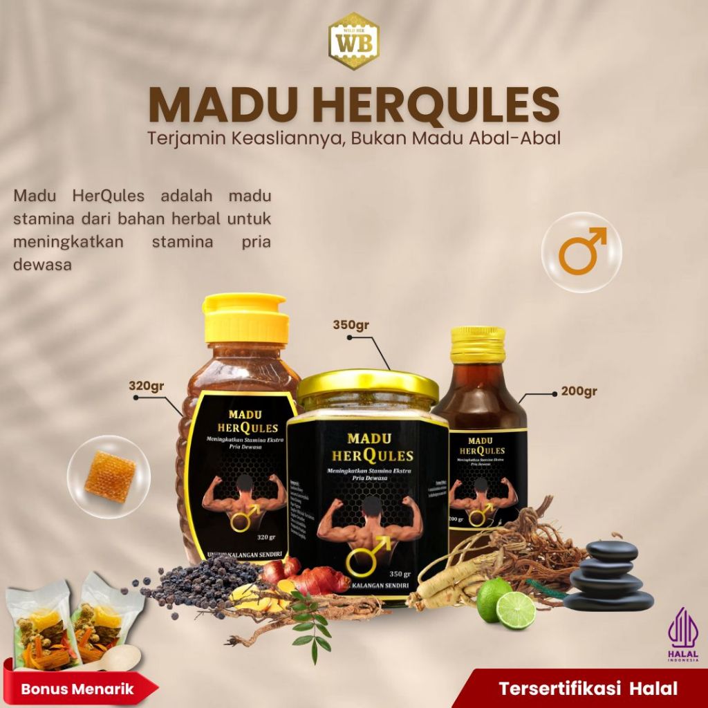 

Madu Wild Bee - Herqules / Madu Herbal- Madu Kejantanan Pria - Madu Wild Bee Garansi Madu 100%