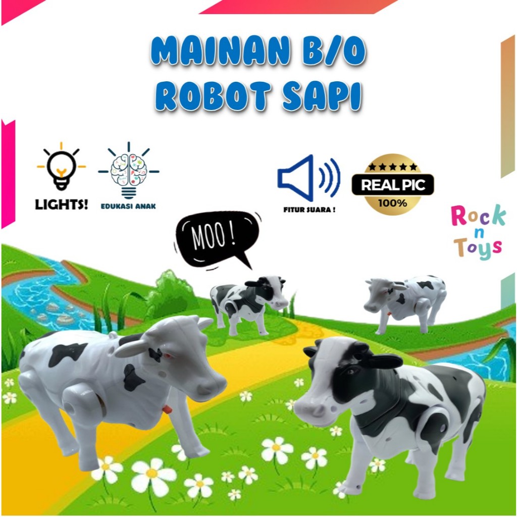MAINAN EDUKASI MAINAN HEWAN ROBOT MAINAN SAPI BESAR BISA BERJALAN UKURAN BESAR DAN KECIL