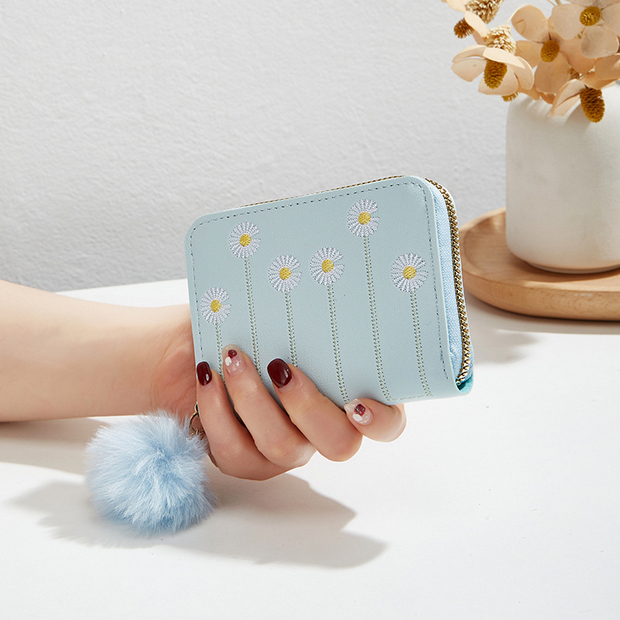 Dompet Pendek Kulit PU Flower Wallet Single Zipper Short Wallet Simple Flower Wallet Versatile Handb