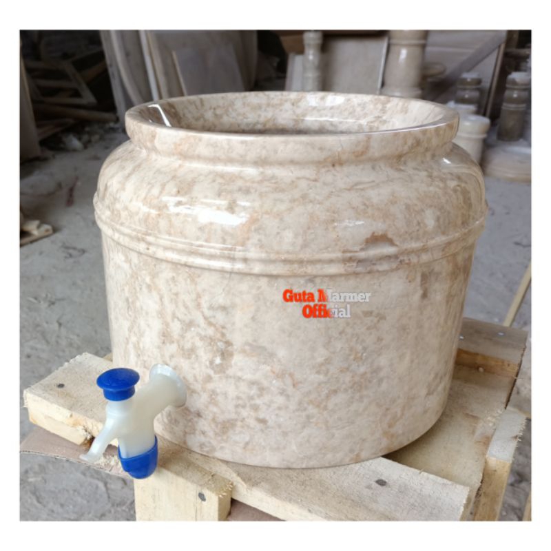Tempat Galon || Guci Galon Batu Marmer Putih Glosy