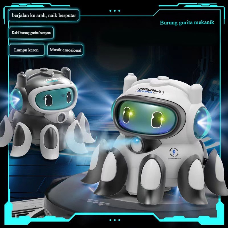 Robot Mekanik Light Boy Toy，Lampu Musik Boneka Gurita Universal Menari Mainan Anak