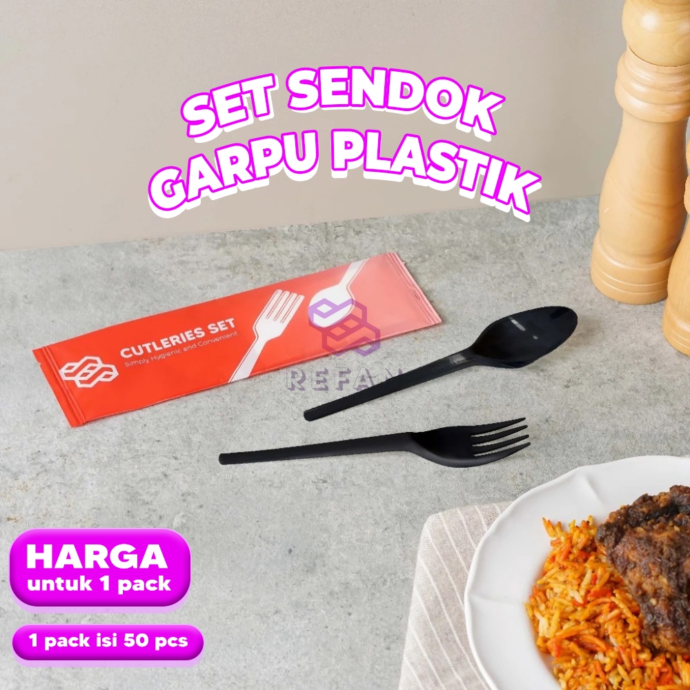 Sendok Garpu Plastik Set Hitam Murah / Set Sendok Garpu Plastik