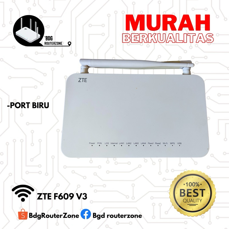 ZTE ZXHN F609 V3 PORT BIRU/PORT HIJAU Unit+Adaptor Ori 12volt