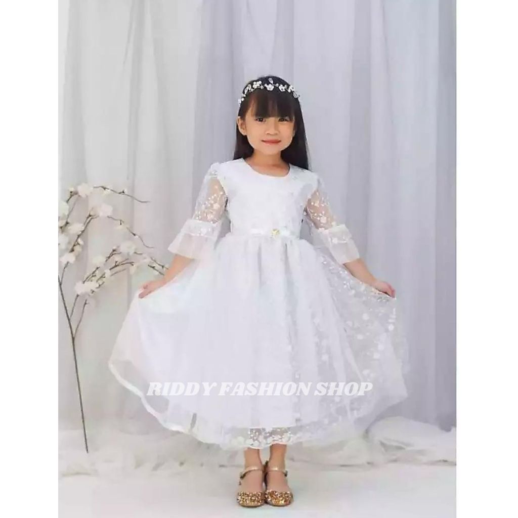 GAUN BRUKAT KAYLA ANAK PEREMPUAN USIA 3 - 8 TAHUN / BAJU DRESS PESTA ULTAH ANAK CEWEK FREE BANDO