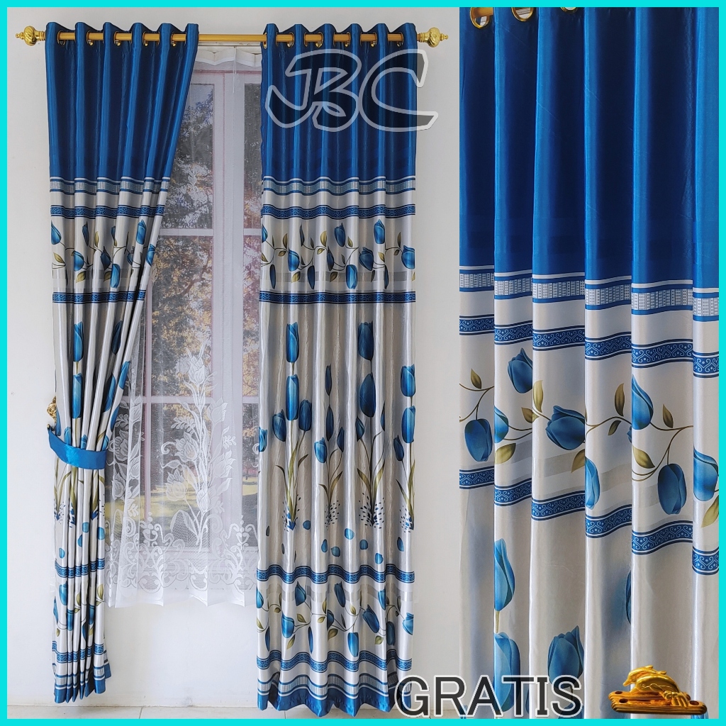 Gorden blackout printing tulip aesthetic bahan kain tebal jendela panjang