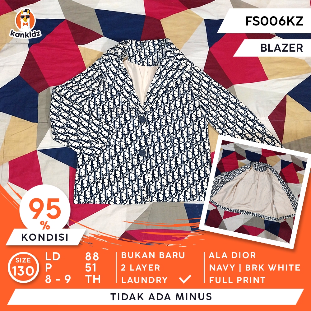 SIAP PAKAI | Blazer Anak Ala Dior Full Print | Navy Broken White Size 130